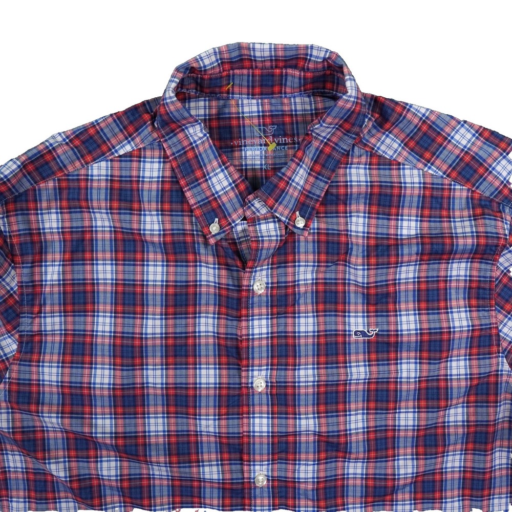 Vineyard Vines Performance Whale‎ Shirt Mens XL Red Plaid Summer Stretch Logo